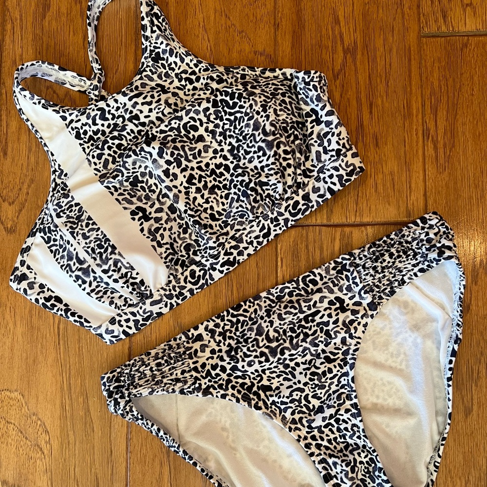 Athleta Black and White Animal Print Bikini Set